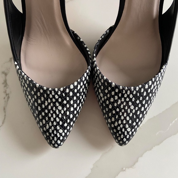 COLE HAAN Highline Black White Snake Print Leather Pointed Toe Slingback Pumps - Picture 5 of 10